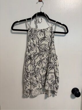 Roxy White Camisole with Black Tropical Leaf Print